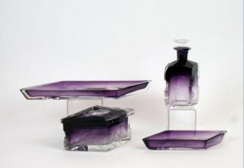 Glass Vanity Set - cut glass, glass violet - Moser, Karlovy Vary - 1925