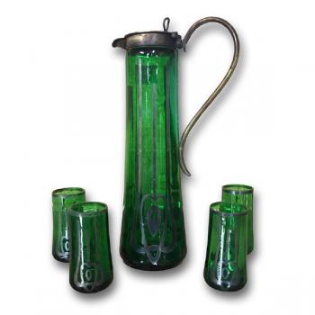 Liqueur Glass Set - green glass - 1910